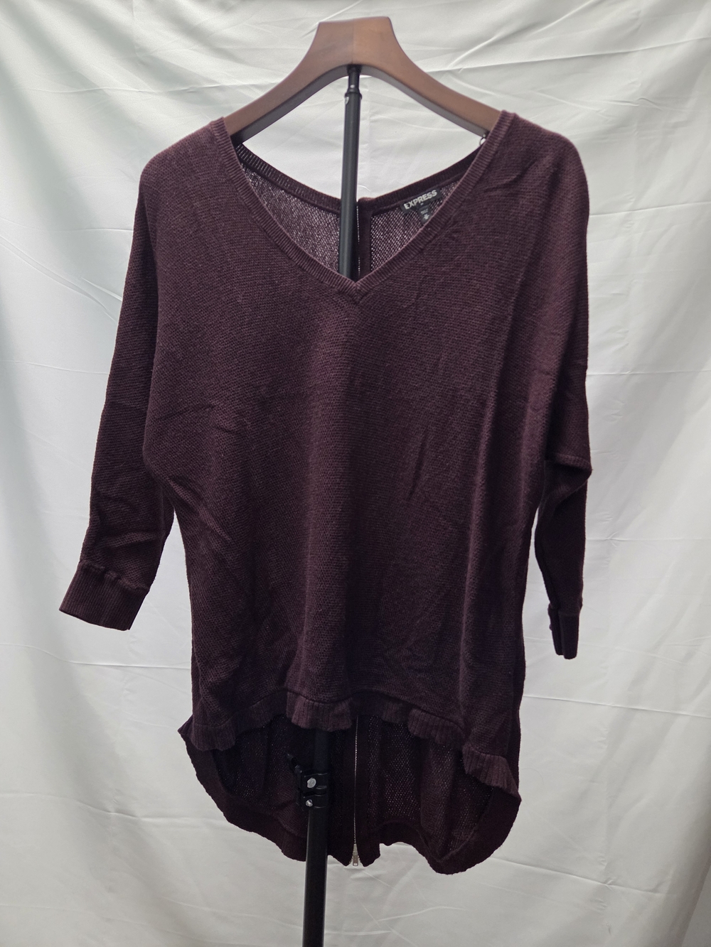 Express Women's V-Neck High-Low Sweater Tunic in Deep Plum